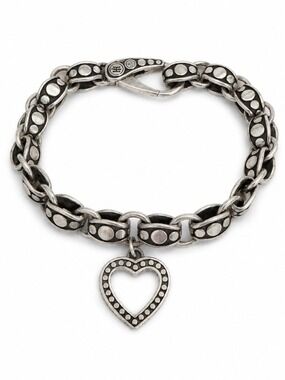 John Hardy Dot Deco Silver Link Bracelet with Heart Charm